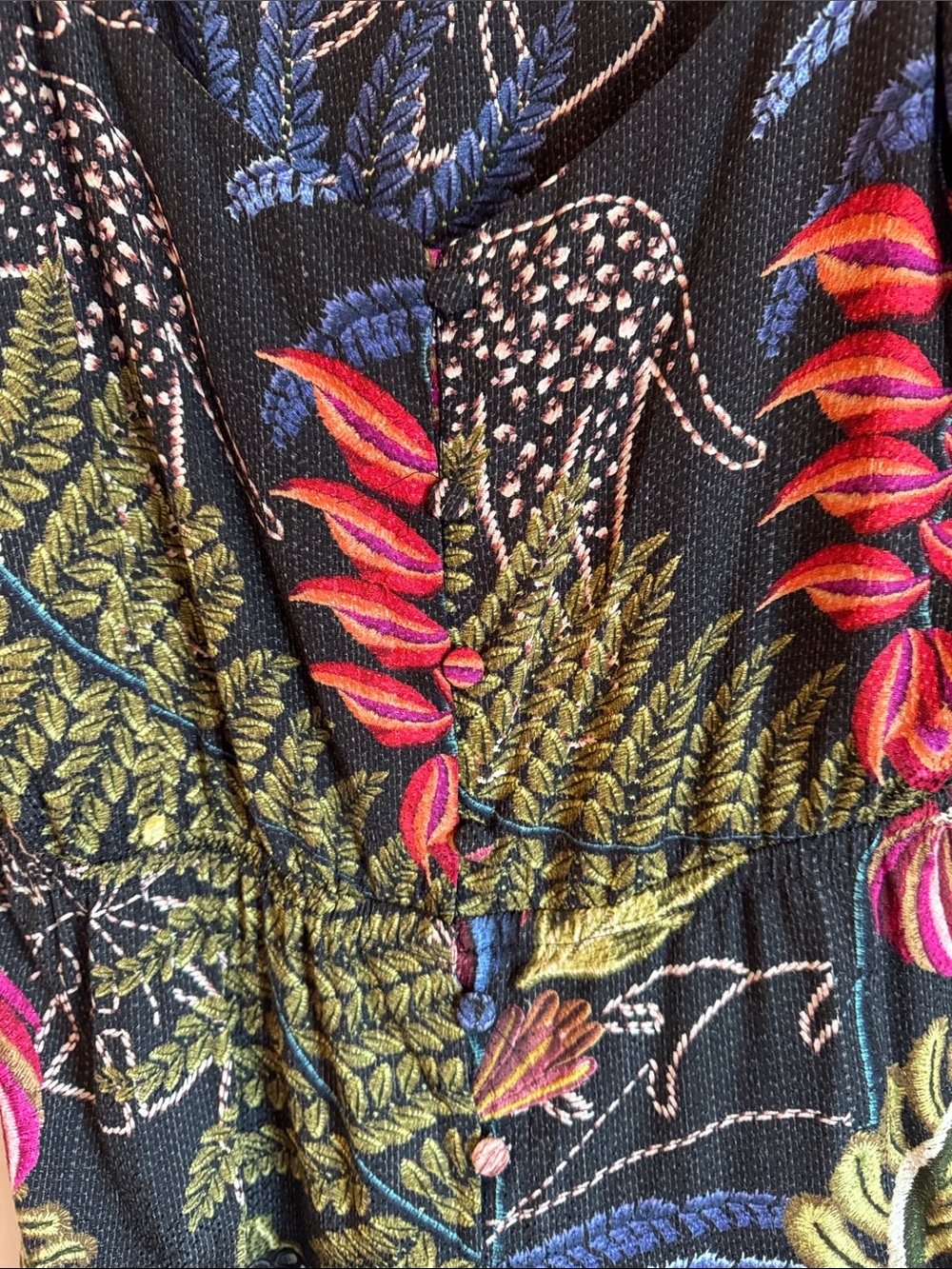 NWOT FARM Rio Black Tropical Floral Ruffle-Peplum Hem Camisole Beautiful Details - Picture 9 of 10
